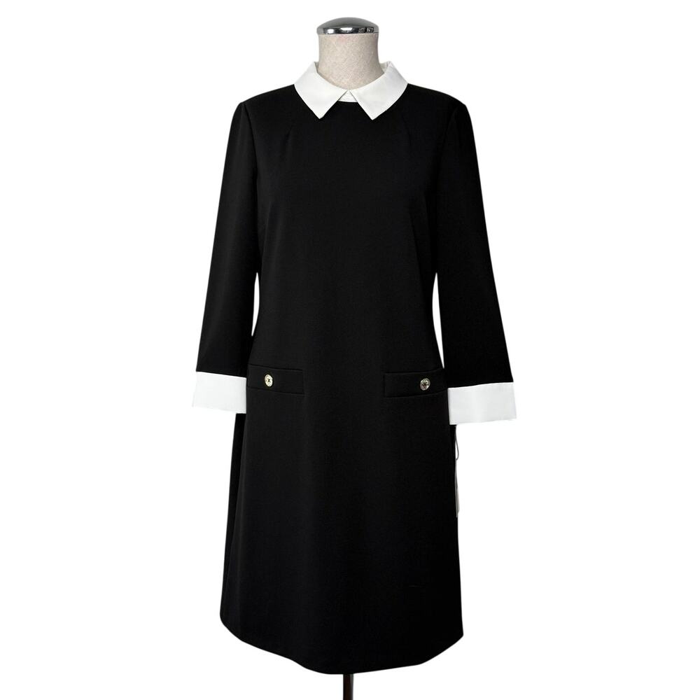 Tommy Hilfiger Shift Dress Black White Collar Preppy Minimalism Sz 6 NWT